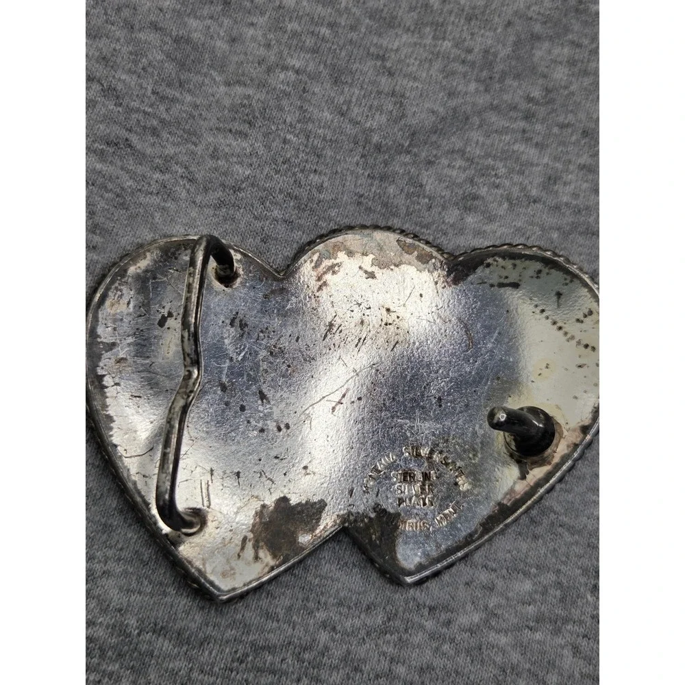 Vintage Montana Silversmiths Double Heart Sterling Silver Overlay Belt Buckle